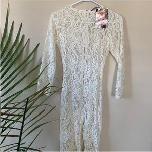 Naked Wardrobe White Lace Jumpsuit